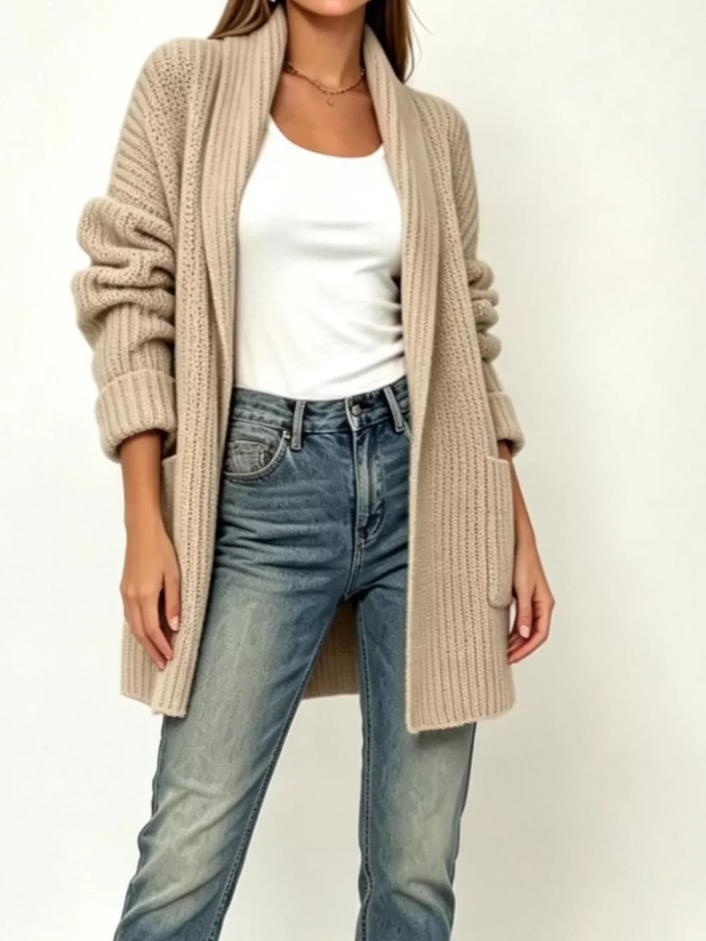 Full Size Open-Front Cardigan with Pockets Plus Size, image 3