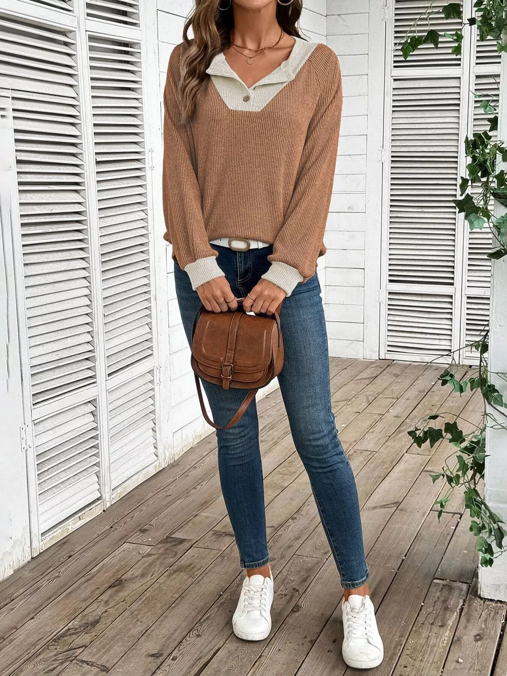 Ribbed Knit Two-Tone Top, image 11