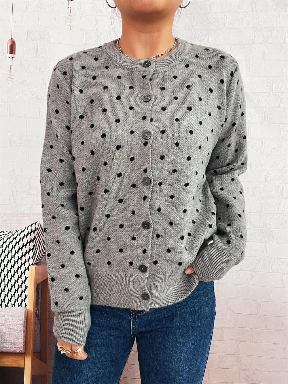 Polka Dot Button-Up Cardigan, image 4