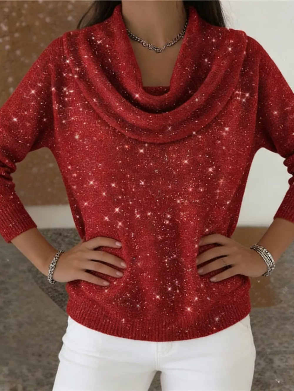 Full Size Solid Color Cowl Neck Sweater Plus Size, image 5