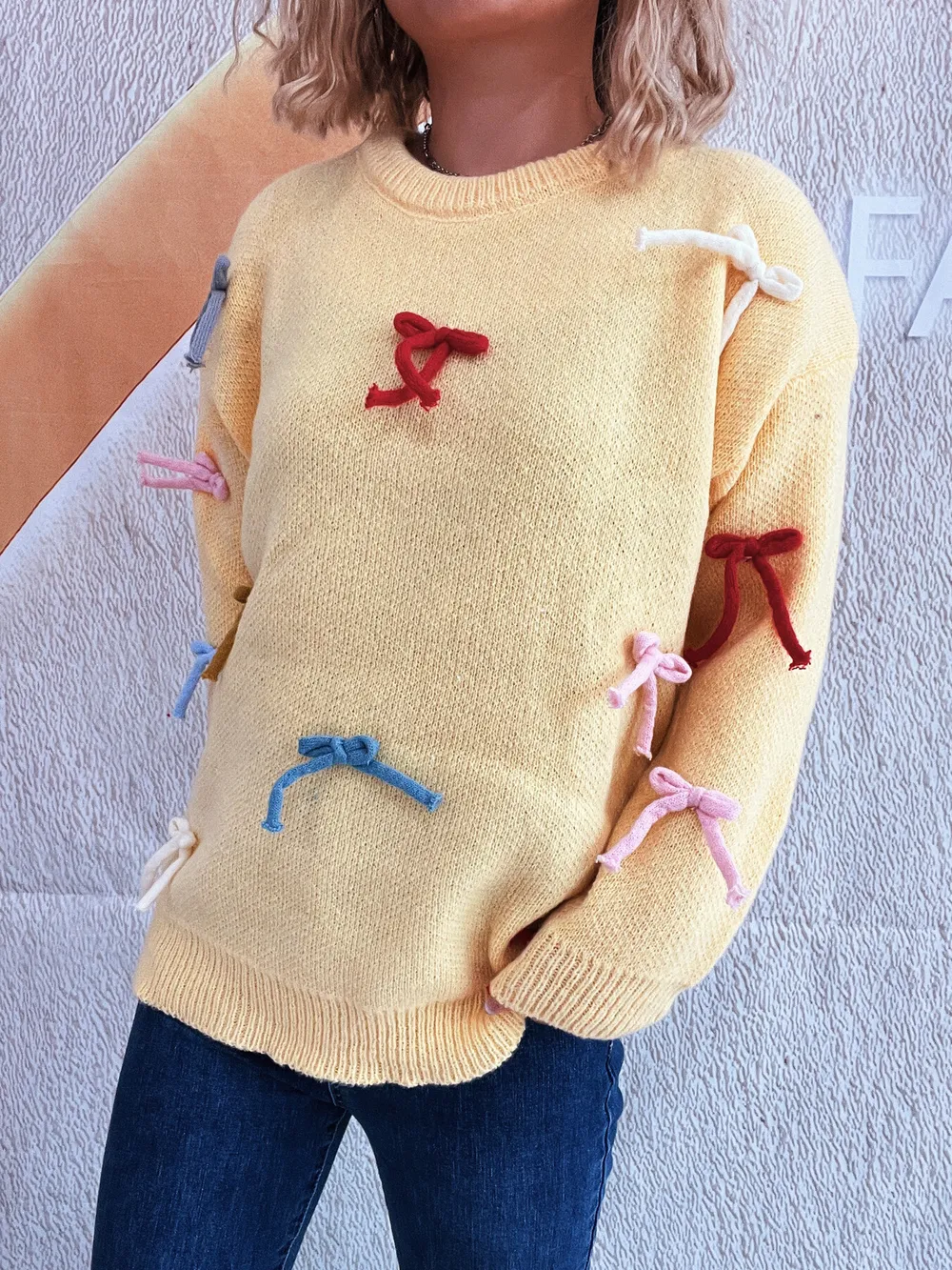 Colorful Bow Round Neck Sweater, image 28