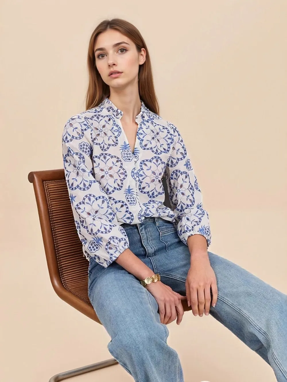 Eyelet Embroidered Long Sleeve Shirt, image 2