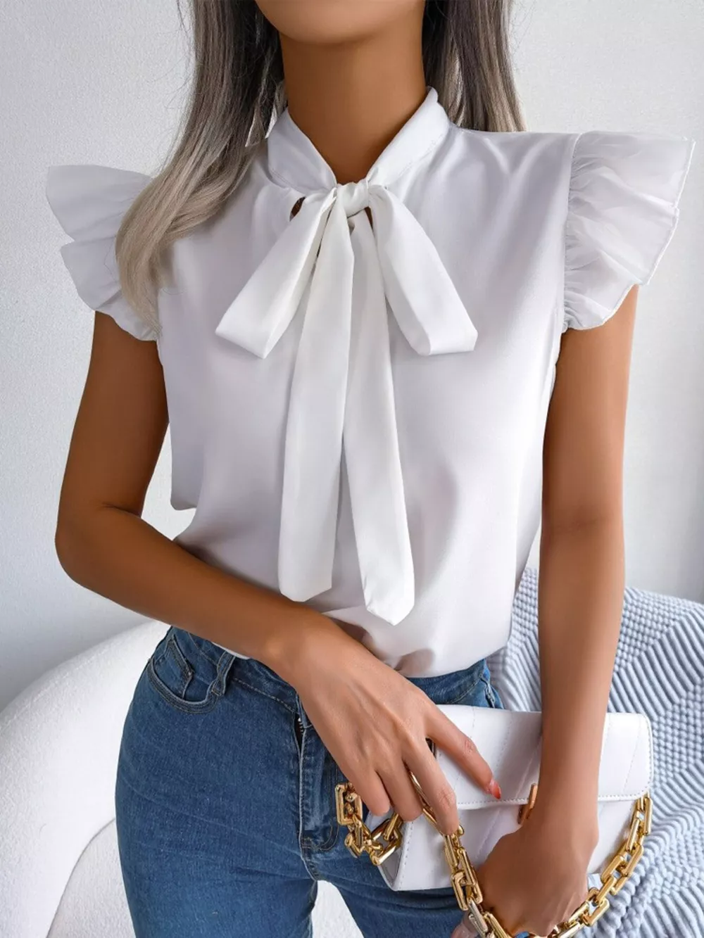 Bow Tie Ruffle Sleeve Blouse, image 15