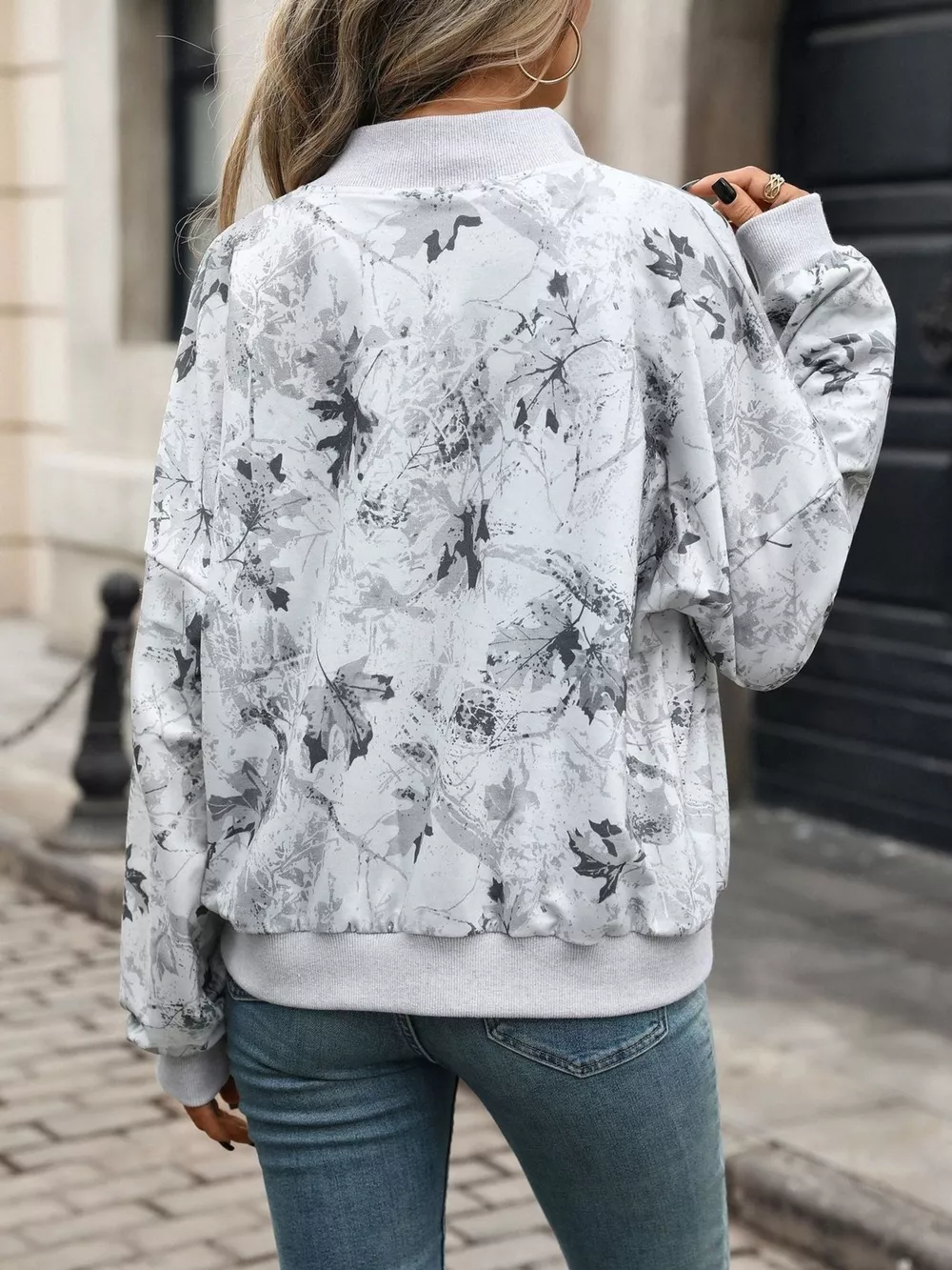 Printed Zip Up Long Sleeve Sweatshirt, image 6