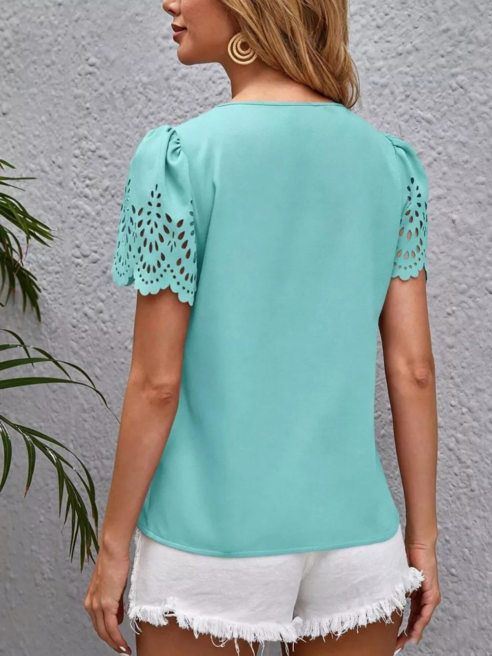 V-Neck Lace Short Sleeve Blouse, image 4