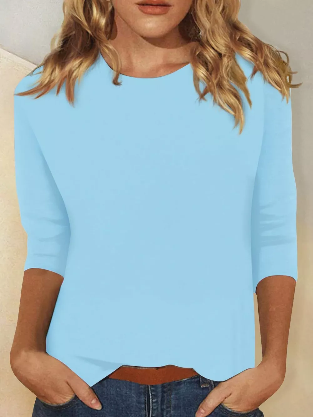 Solid Color Round Neck T-Shirt, image 11