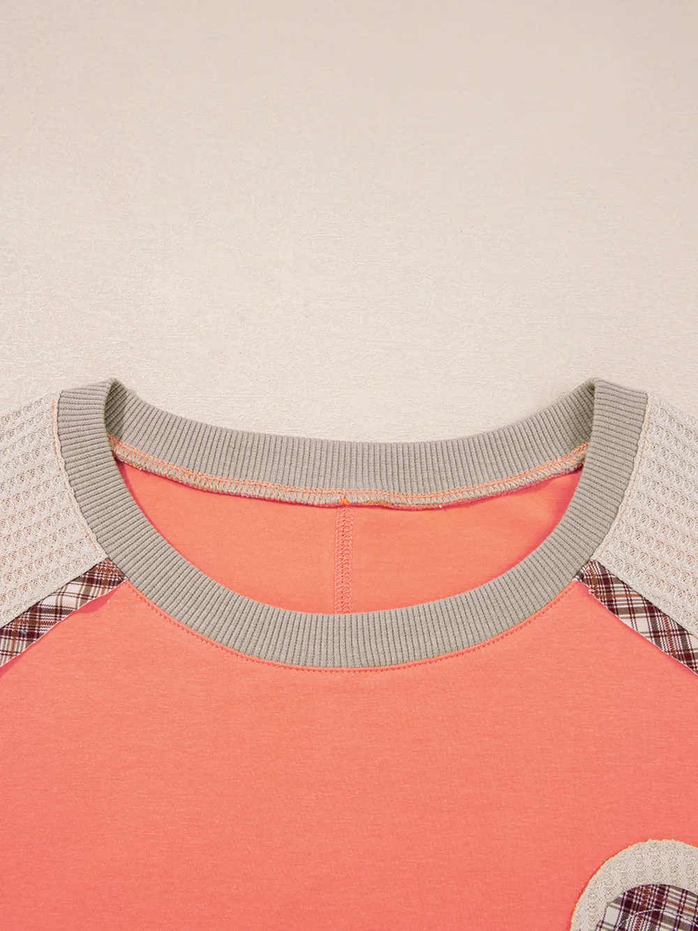 Plaid Waffle Flower Patchwork Contrast Top, image 6