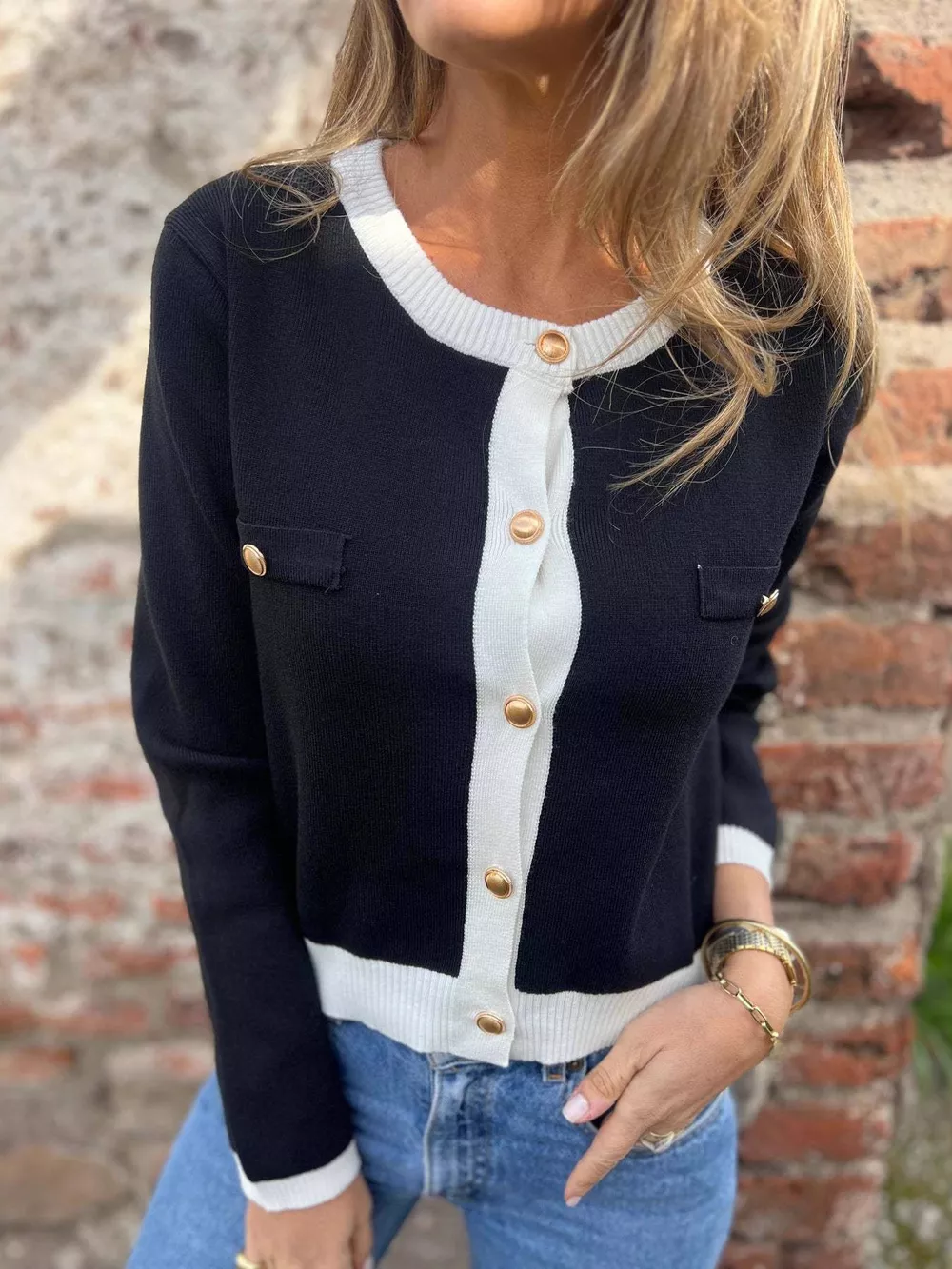 Contrast Trim Button Up Cardigan, image 2