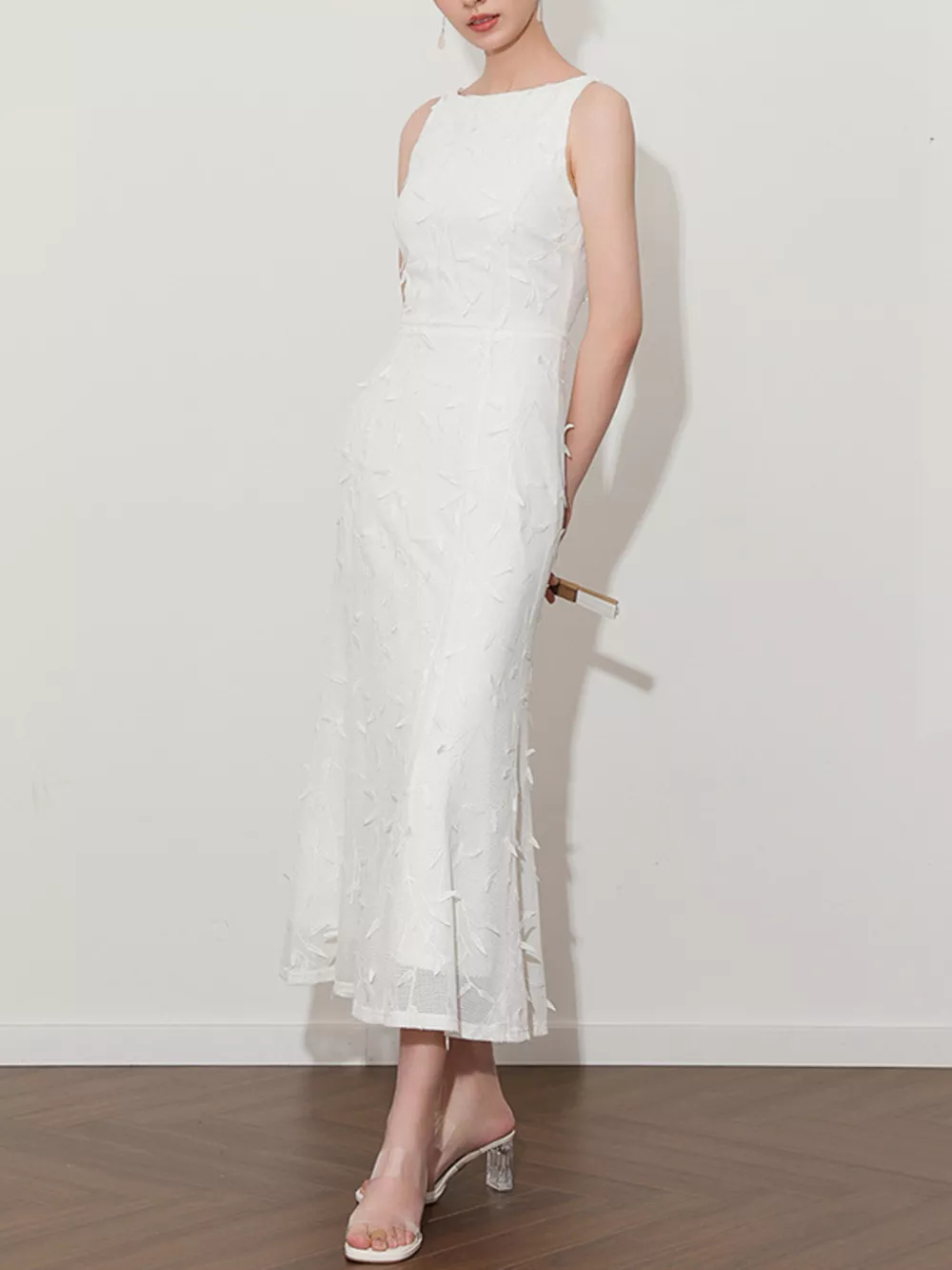 Sleeveless Floral Applique Midi Dress, image 2