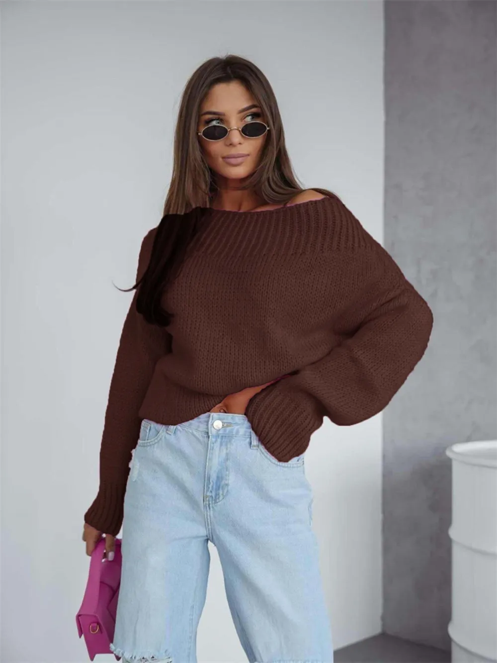 Boat Neck Drop Shoulder Sweater, image 12