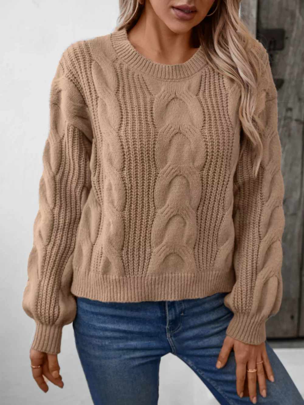 Cable Knit Long Sleeve Sweater, image 5