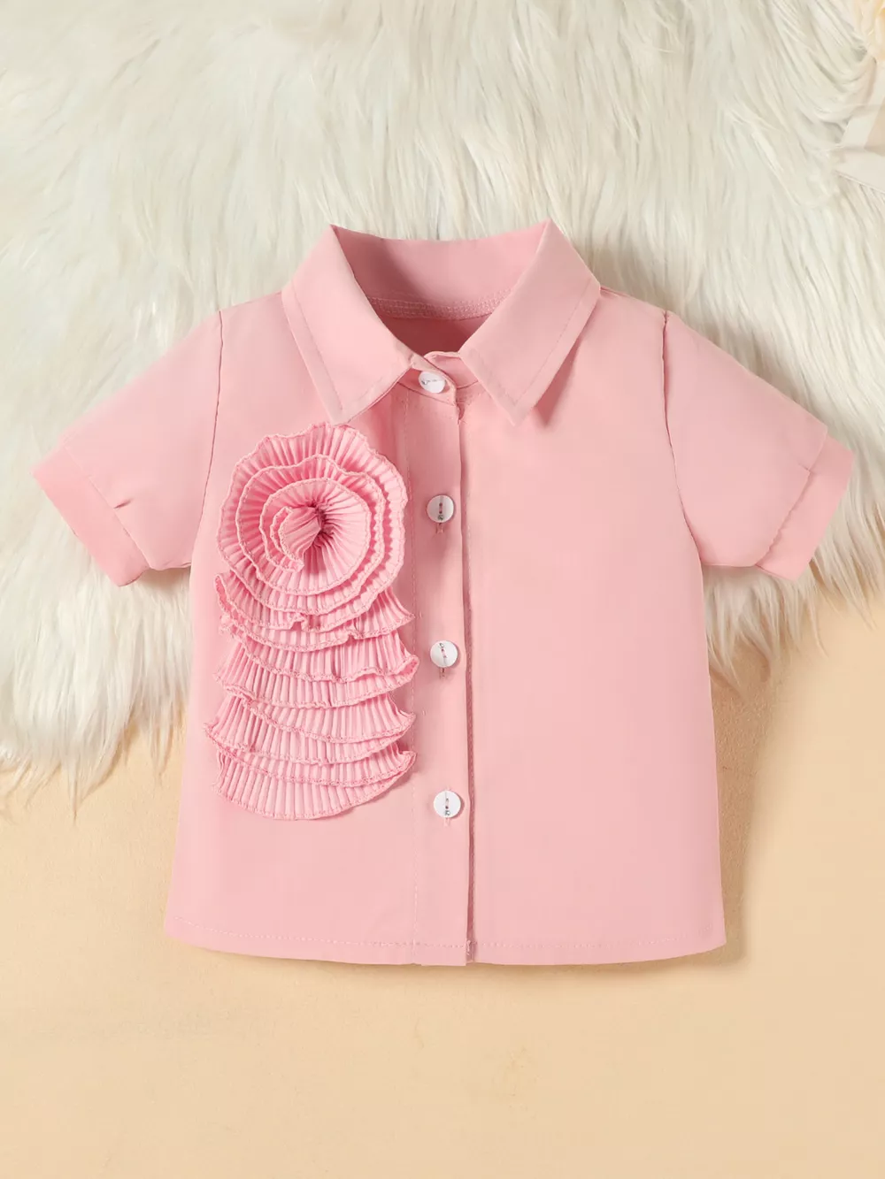 Children's Flower Decor Shirt & Pleated Skirt Set, image 3
