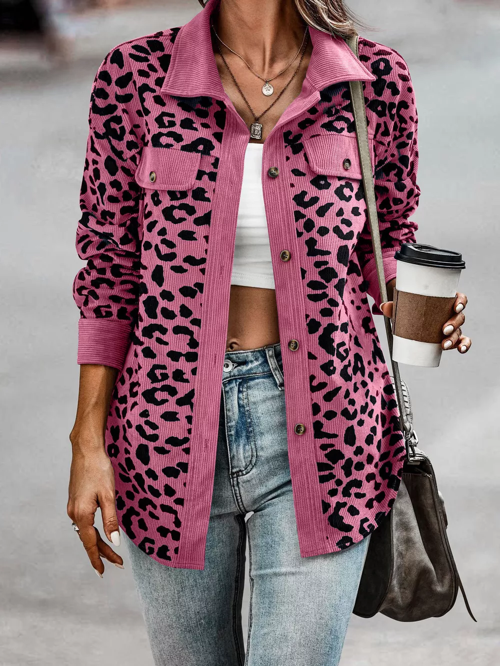 Full Size Leopard Print Button-Down Jacket Plus Size, image 24