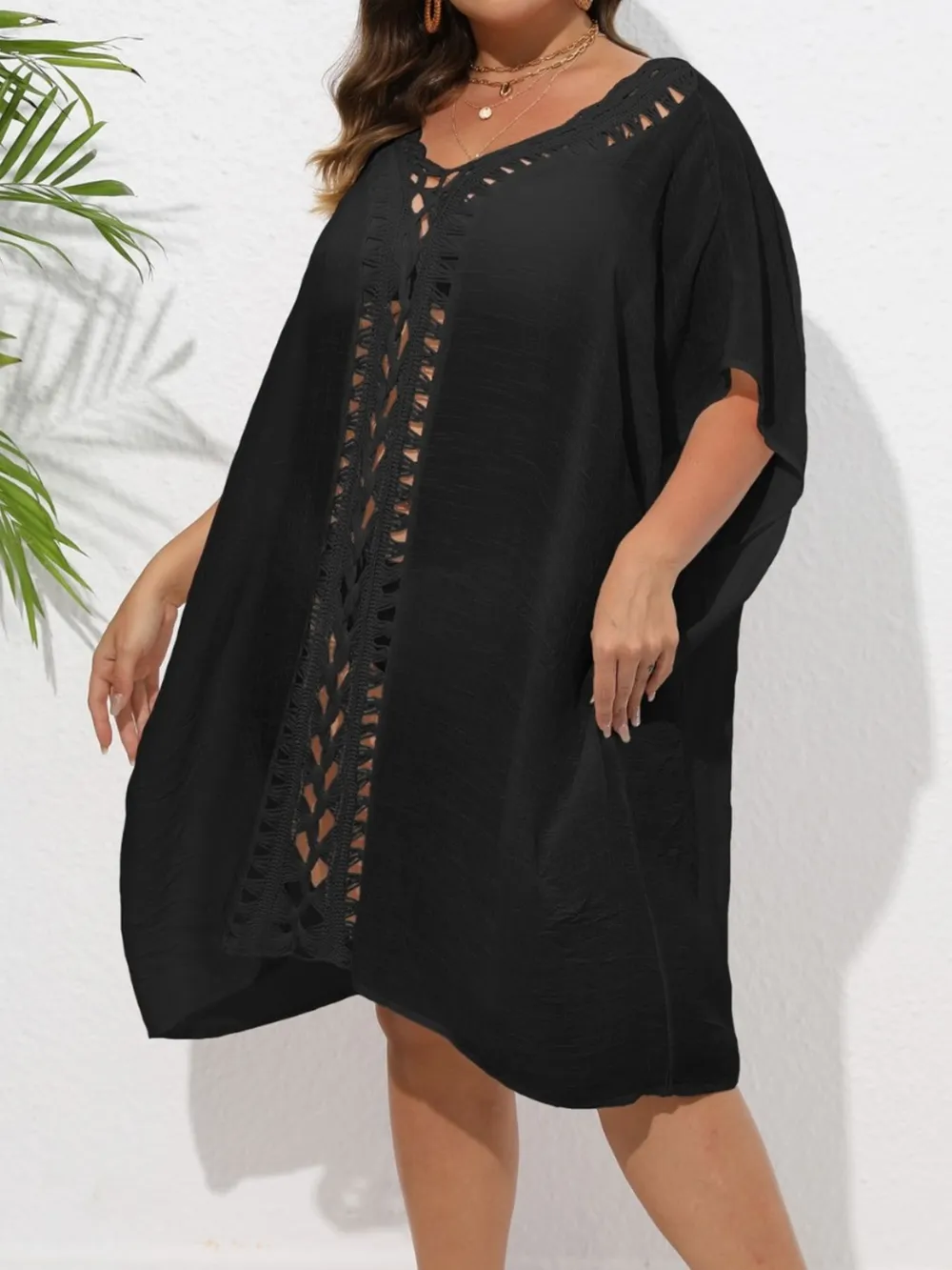 Crochet Trim V-Neck Beach Cover Up Dress, image 12
