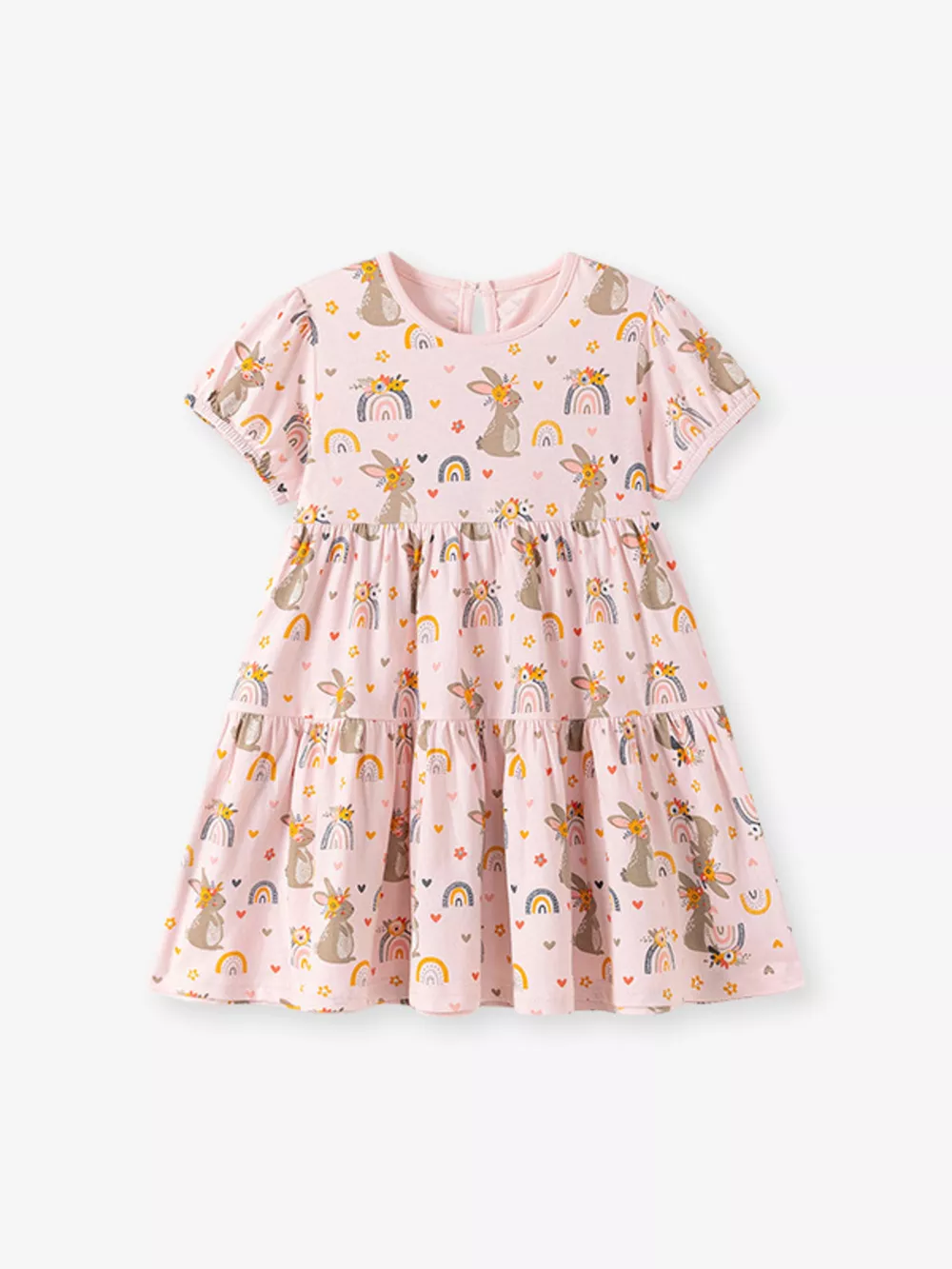 Children's Tiered Bunny Rainbow Print Casual Dress, image 4