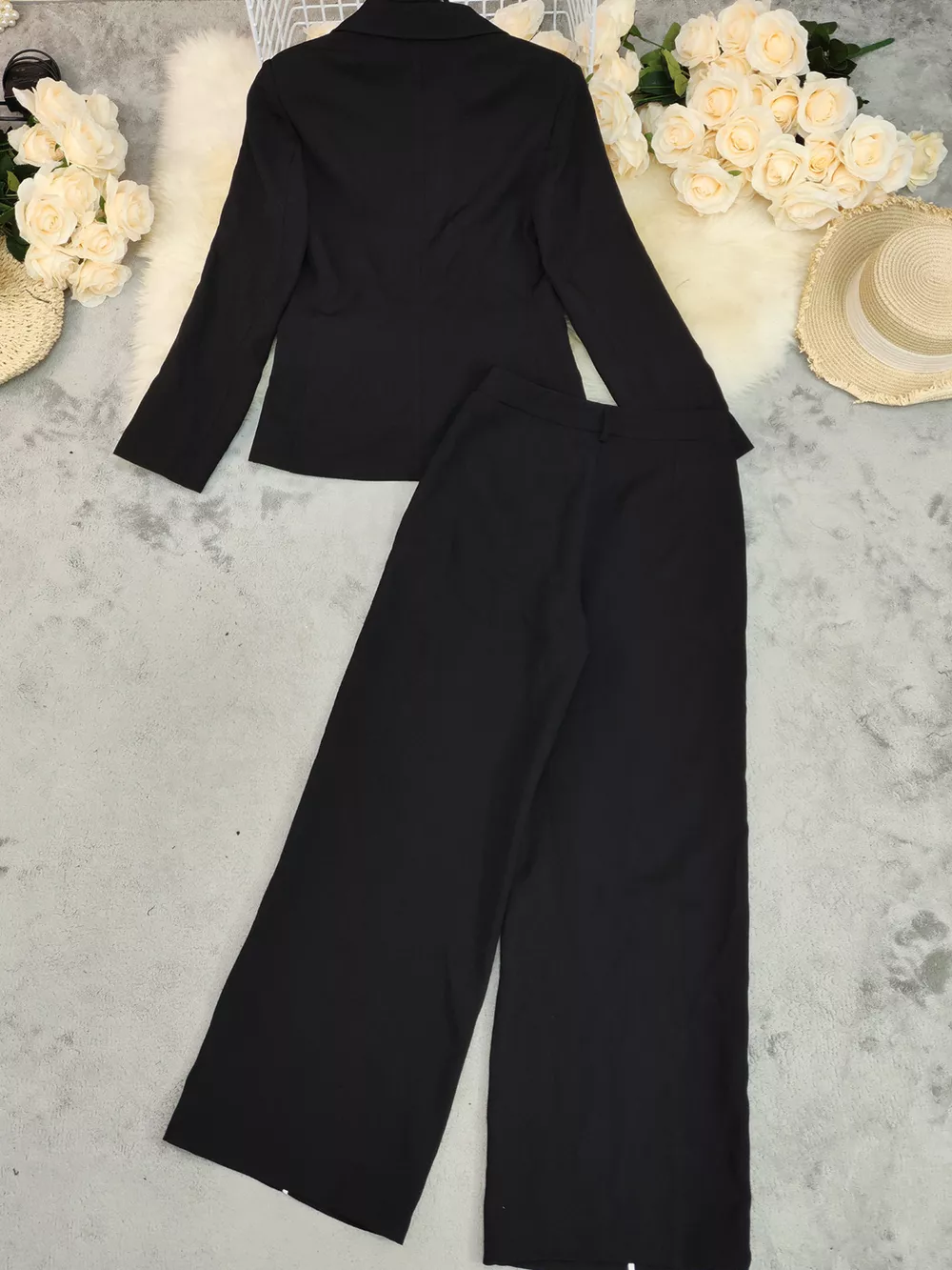 Contrast Trim Blazer & Wide Leg Pants Set, image 6