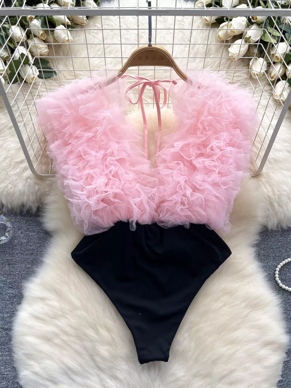 Ruffle Trim Sleeveless Bodysuit, image 3