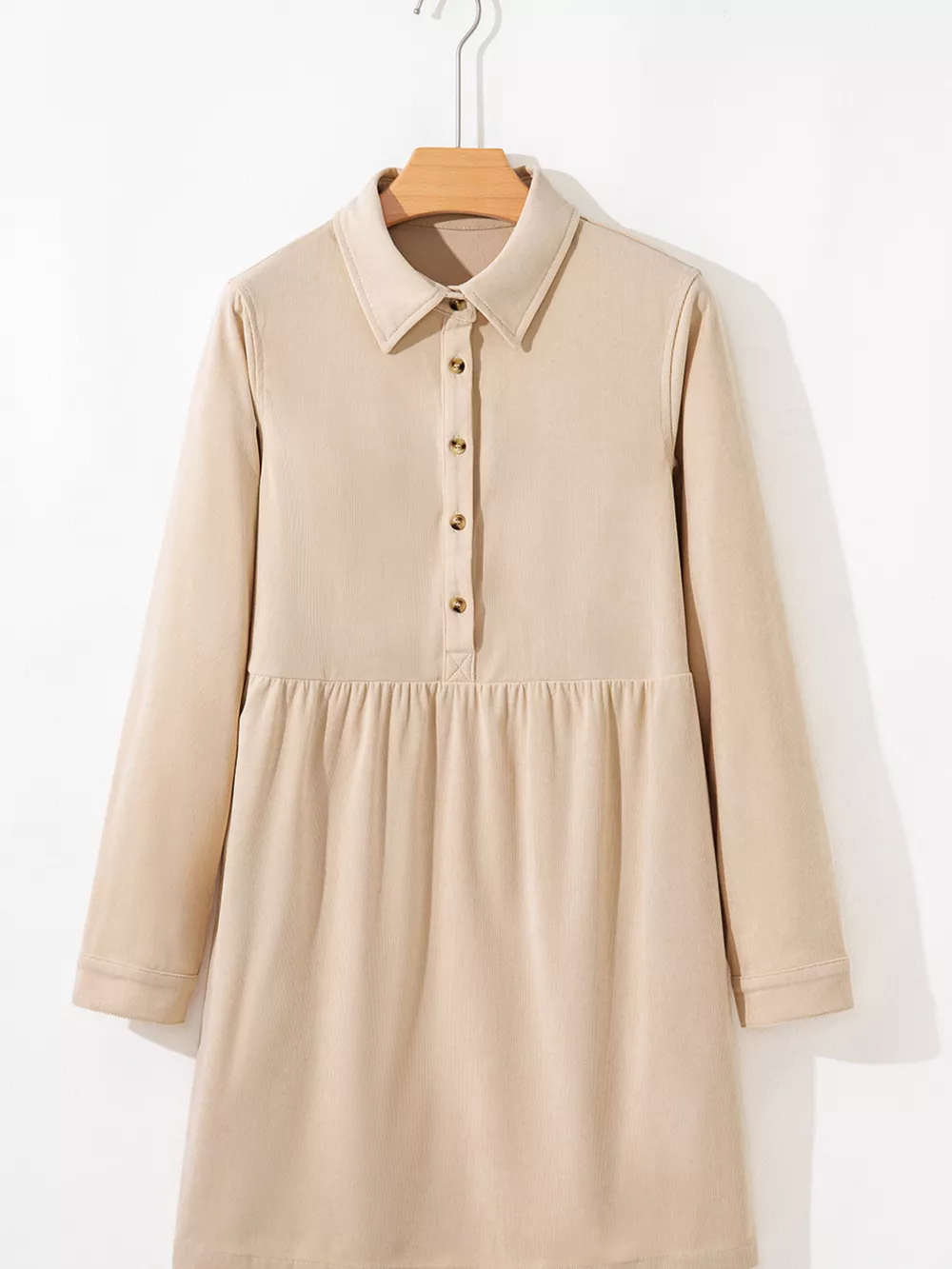 Corduroy Half Button Collared Long Sleeve Mini Dress, image 9