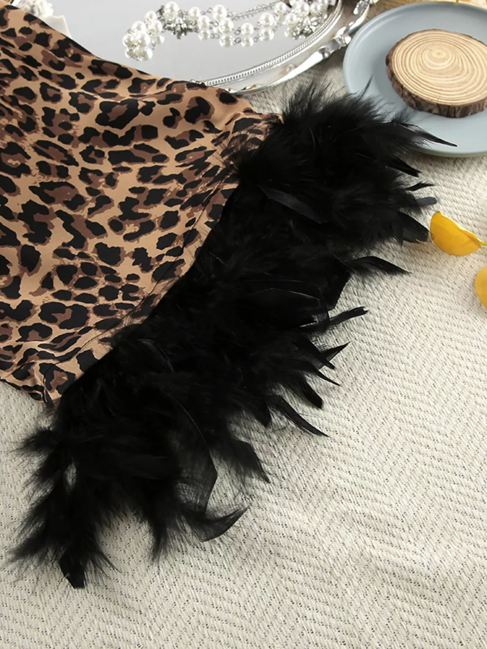 Leopard Print Feather-Trimmed Lounge Nightgown Robe, image 12