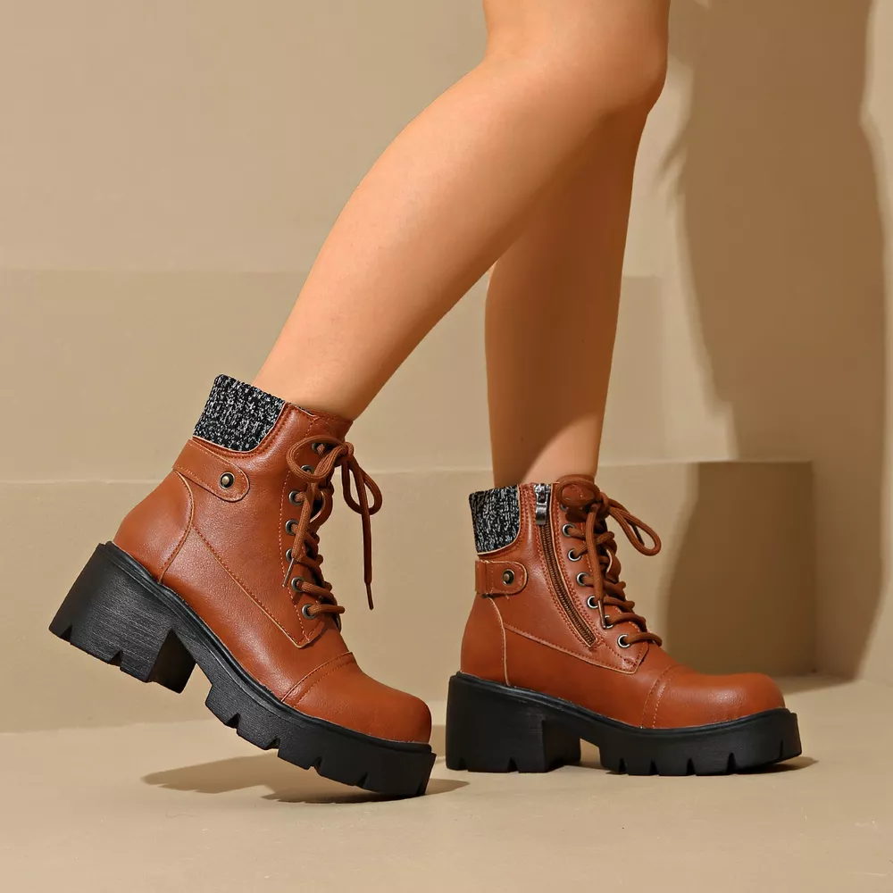 Round Toe Block Heels Boots, image 12