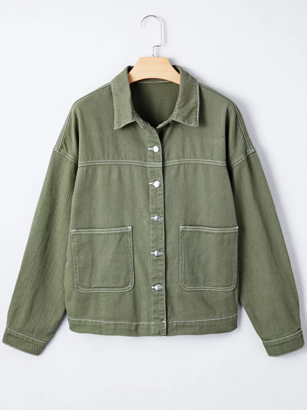 Patched Pocket Collared Button Front Boyfriend Denim Jacket, image 6