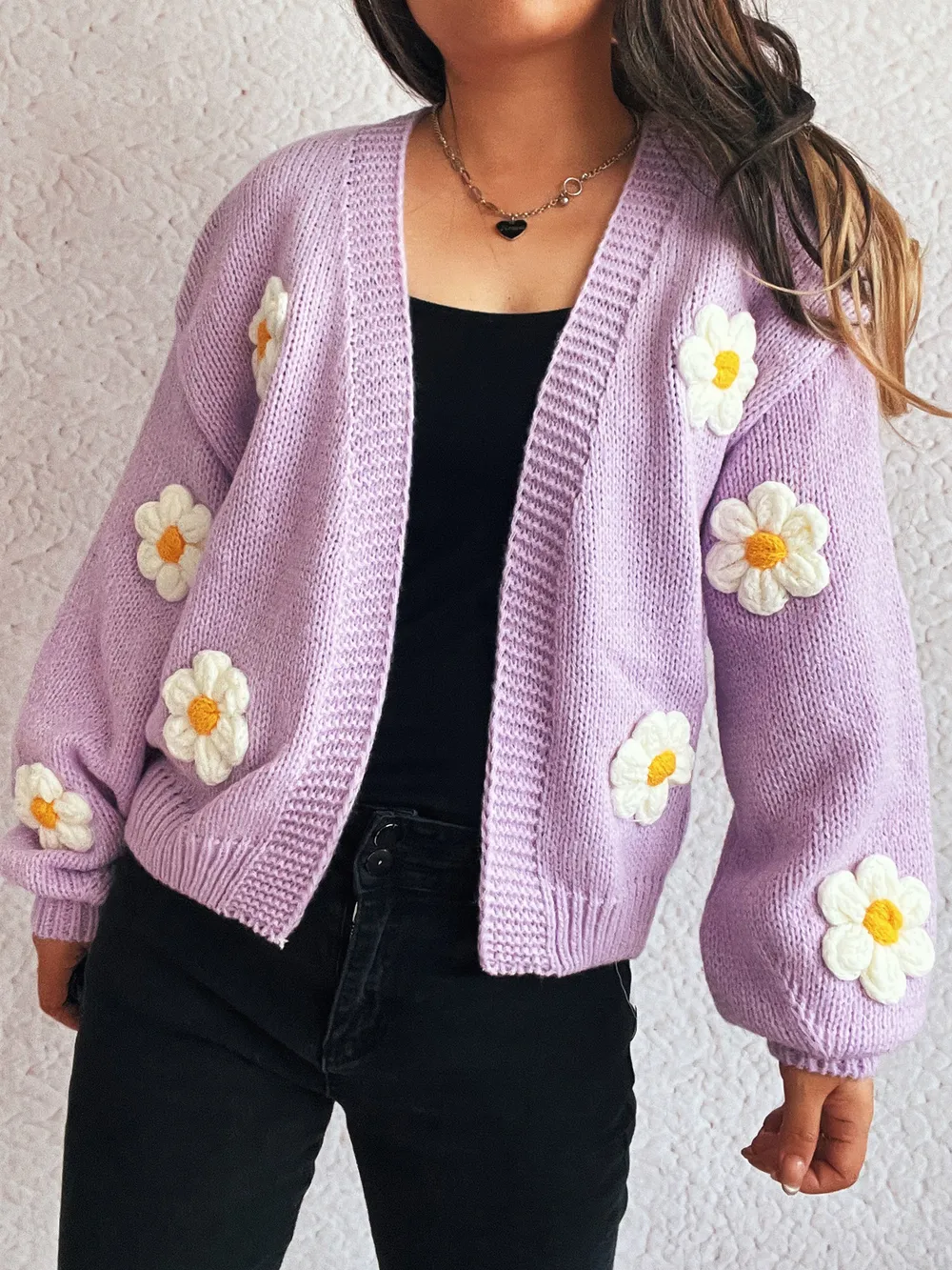 Flower Open Front Long Sleeve Cardigan, image 17