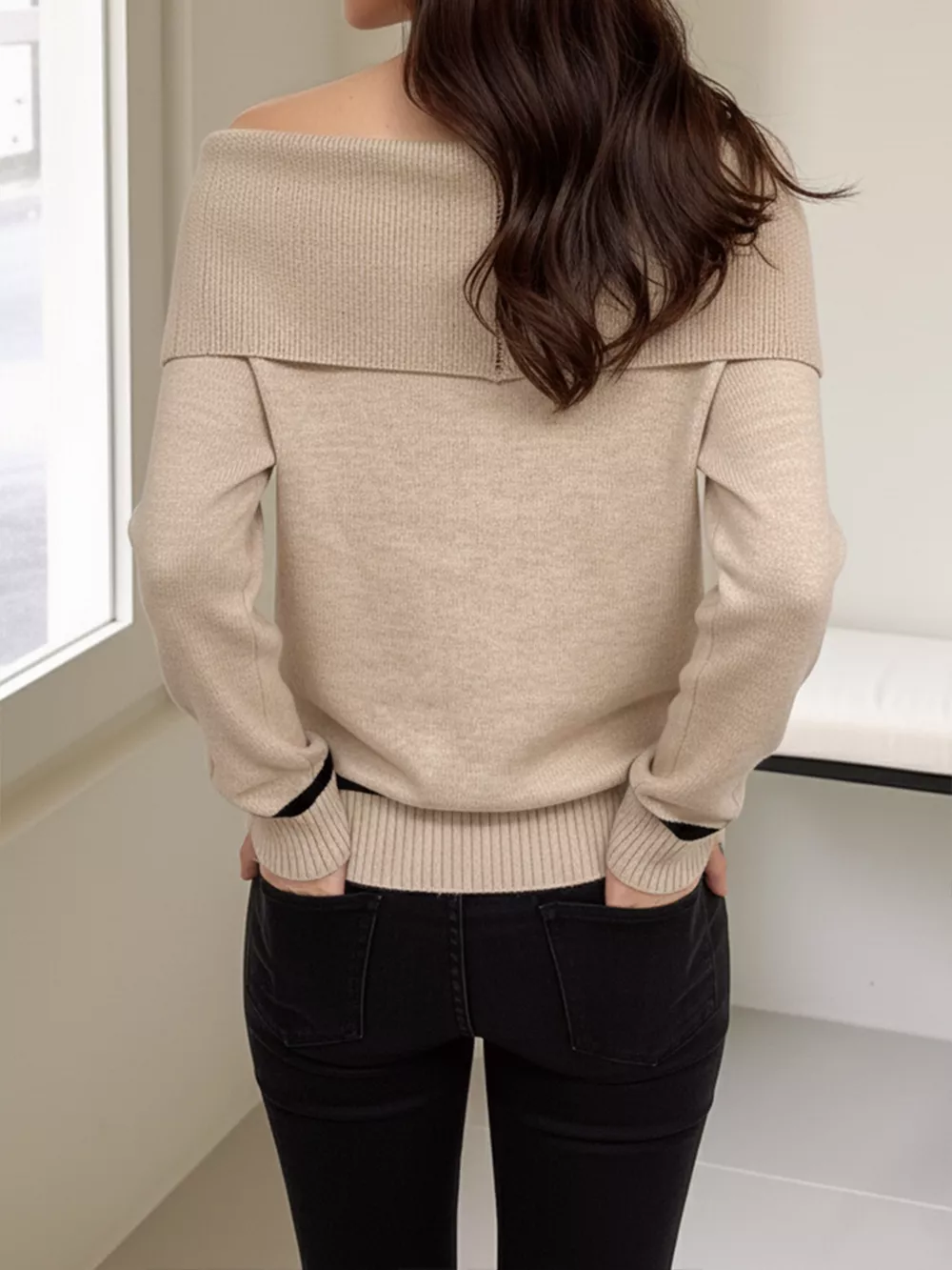 Off-Shoulder Argyle Pattern Sweater, image 12