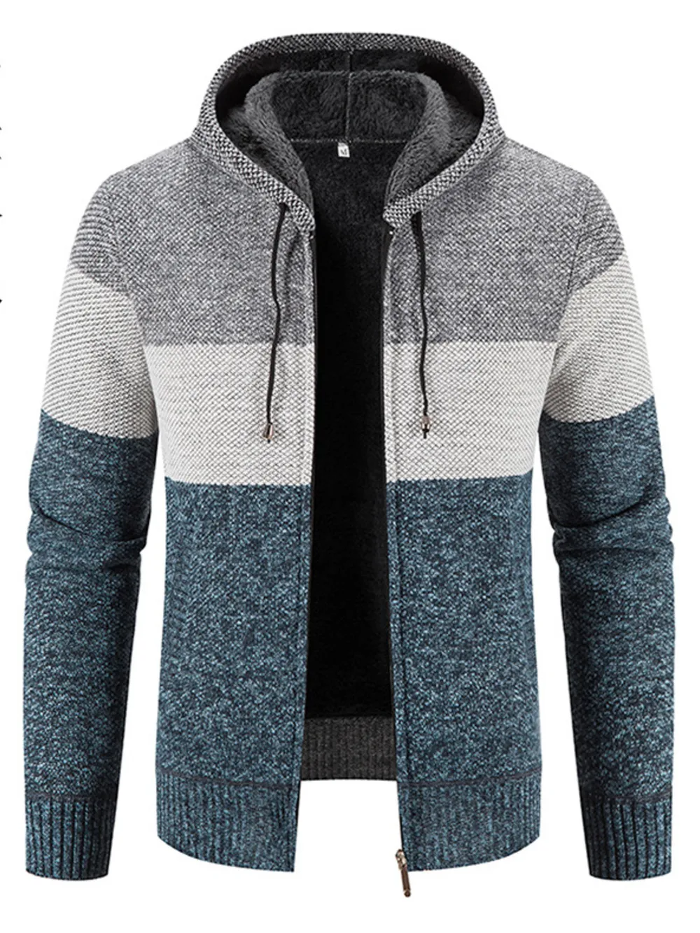 Men's Plus Size Drawstring Color Block Zip Up Cardigan, image 2