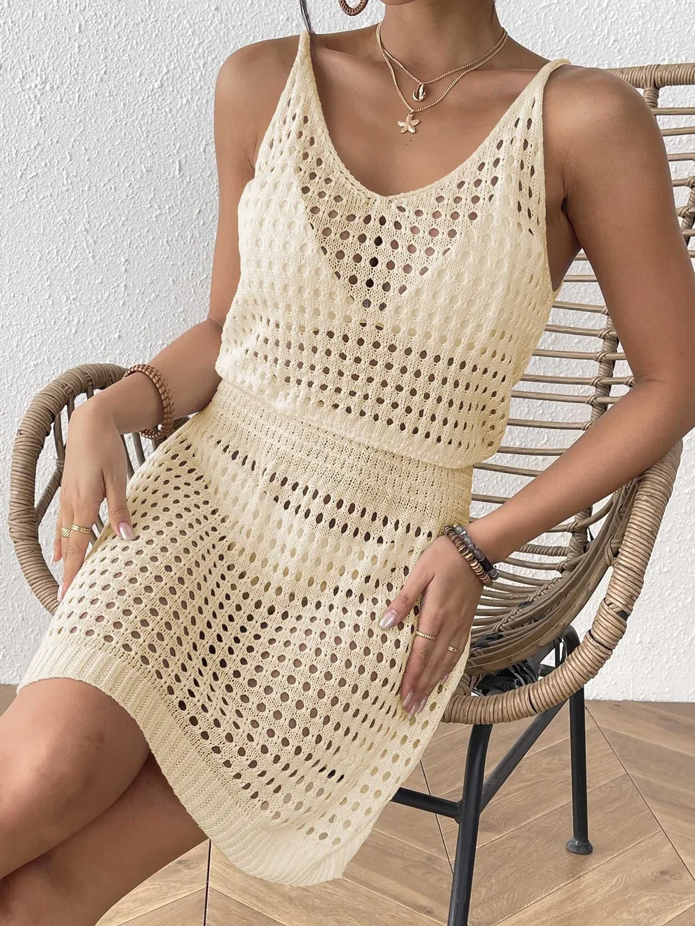 Crochet Knit Cover Up Mini Dress, image 9