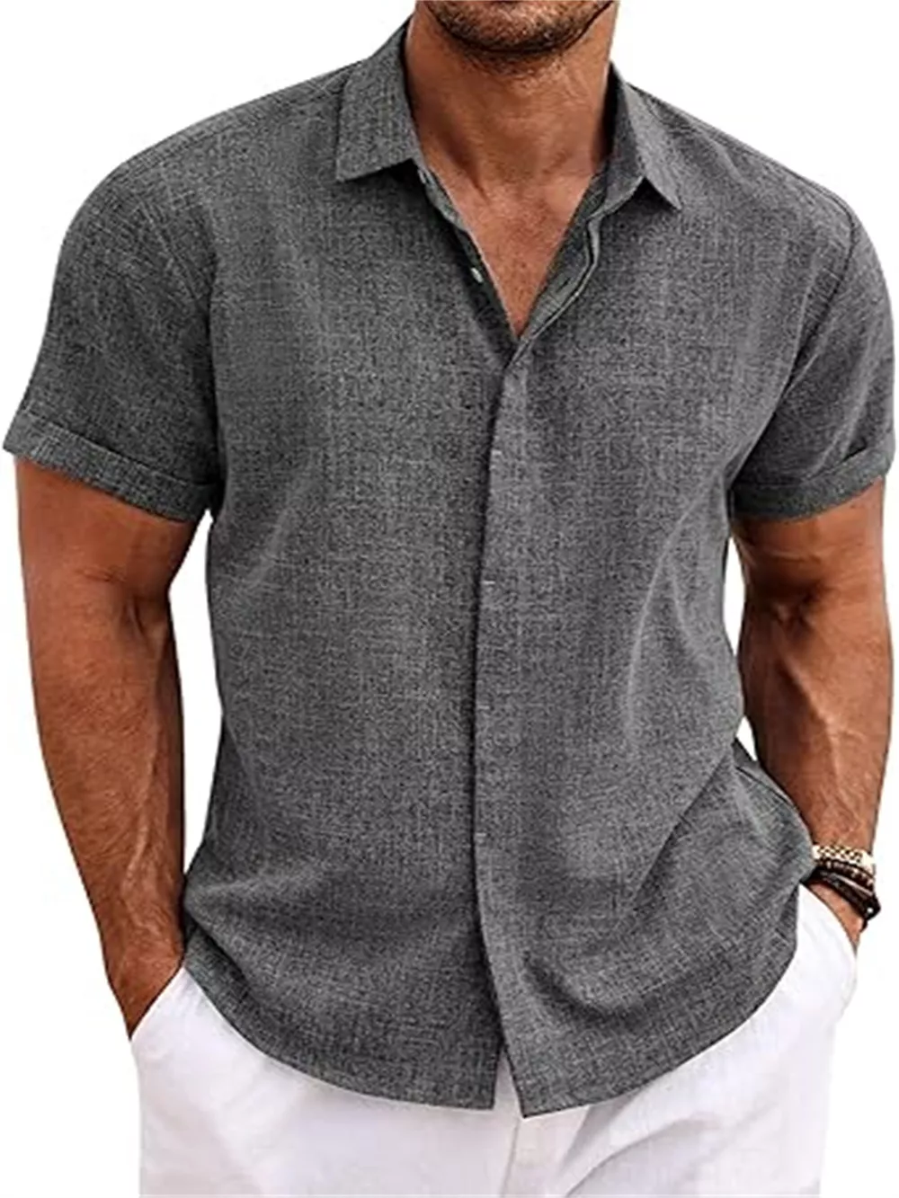 Men's Full Size Casual Short Sleeve Button-Down Shirt Plus Size, image 10