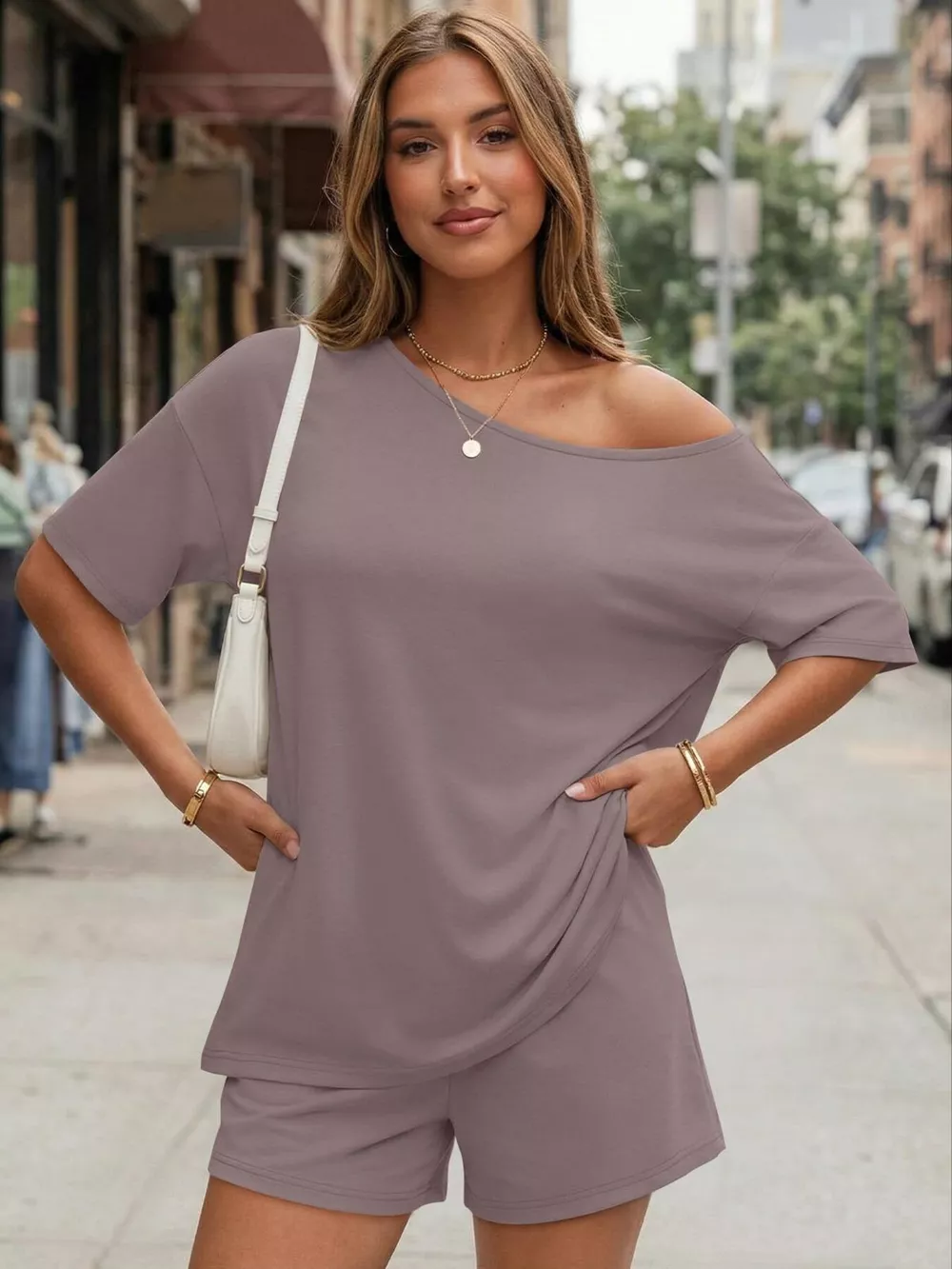 Full Size Boat Neck Tee and Shorts Set Plus Size, image 20