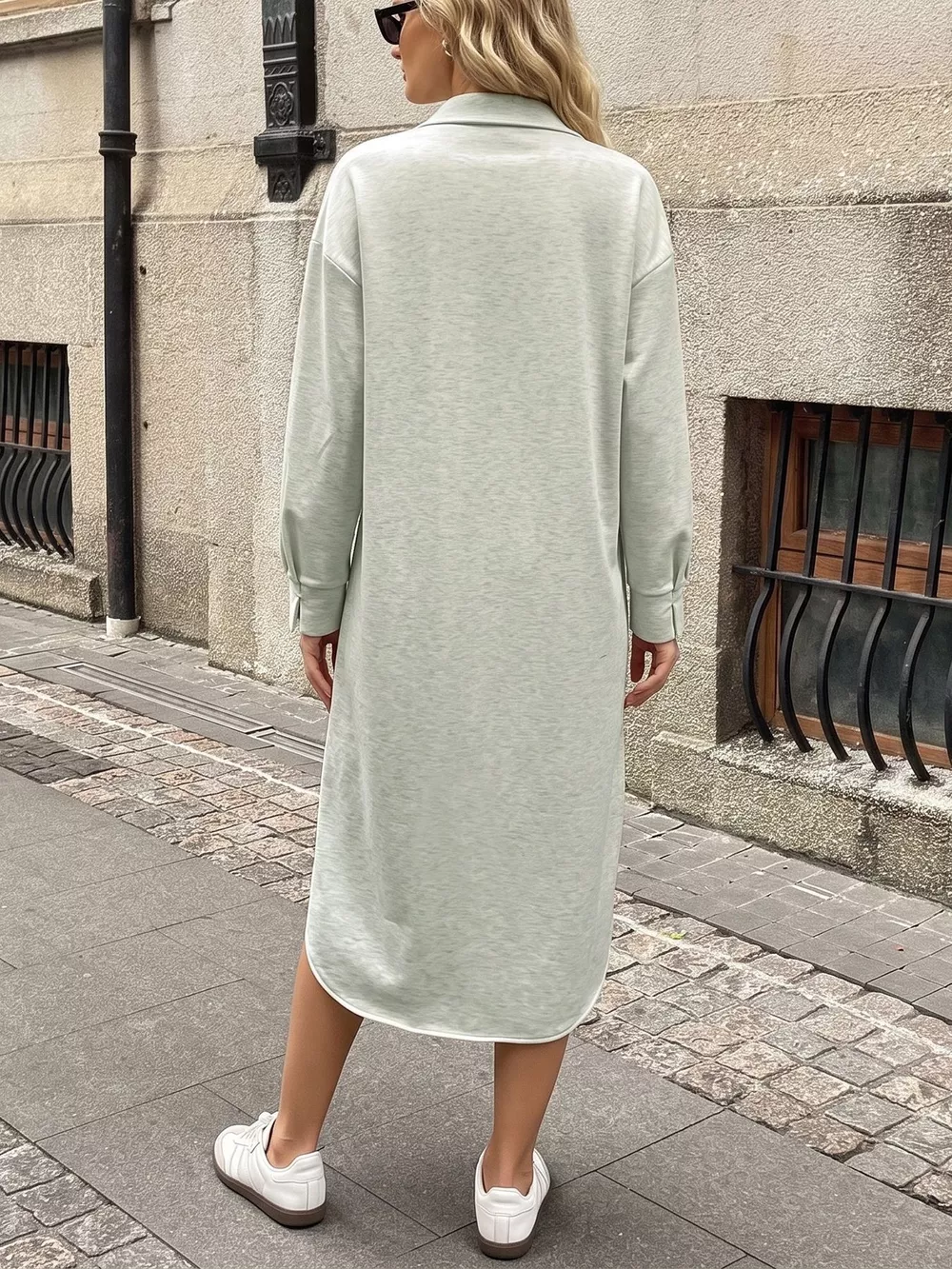 Polo Collar Long Sleeve Midi Dress, image 6