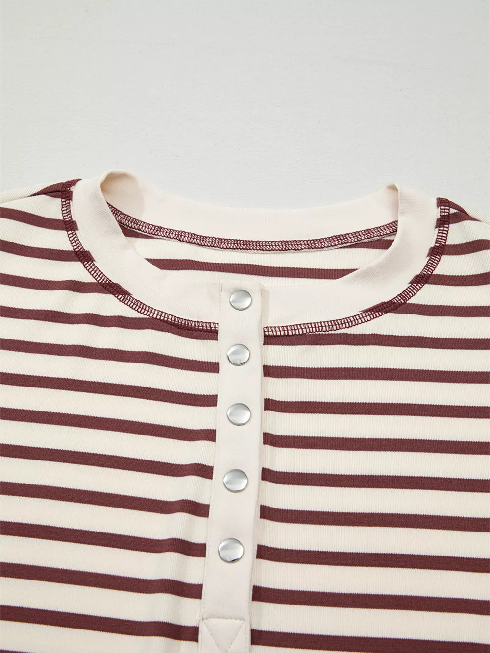 Striped Drop Shoulder Long Sleeve Henley Top, image 10