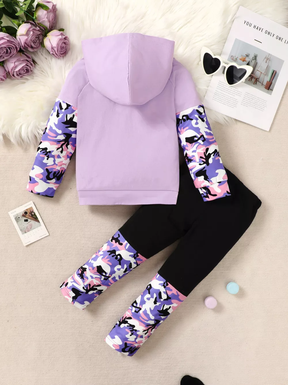 Children's Graphic Camo Print Hoodie & Pants Set, image 2