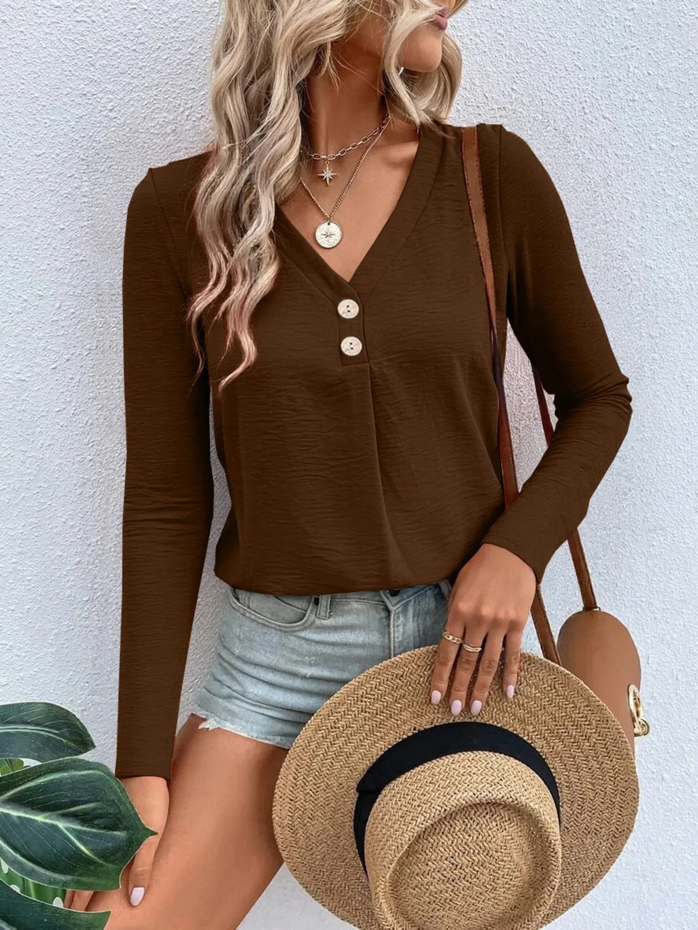 Full Size V-Neck Long Sleeve T-Shirt Plus Size, image 13