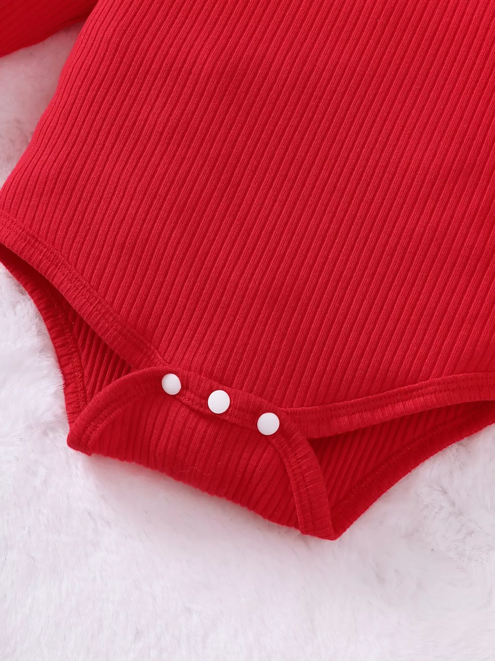 Children's Christmas Ribbed Bodysuit and Santa Print Suspender Skirt Set with Headband, image 4