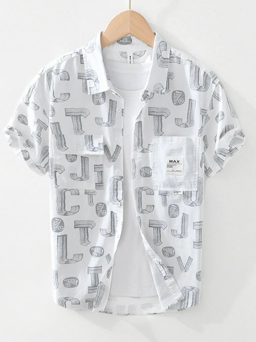 Men's Plus Size Printed Button Up Short Sleeve Shirt, image 2