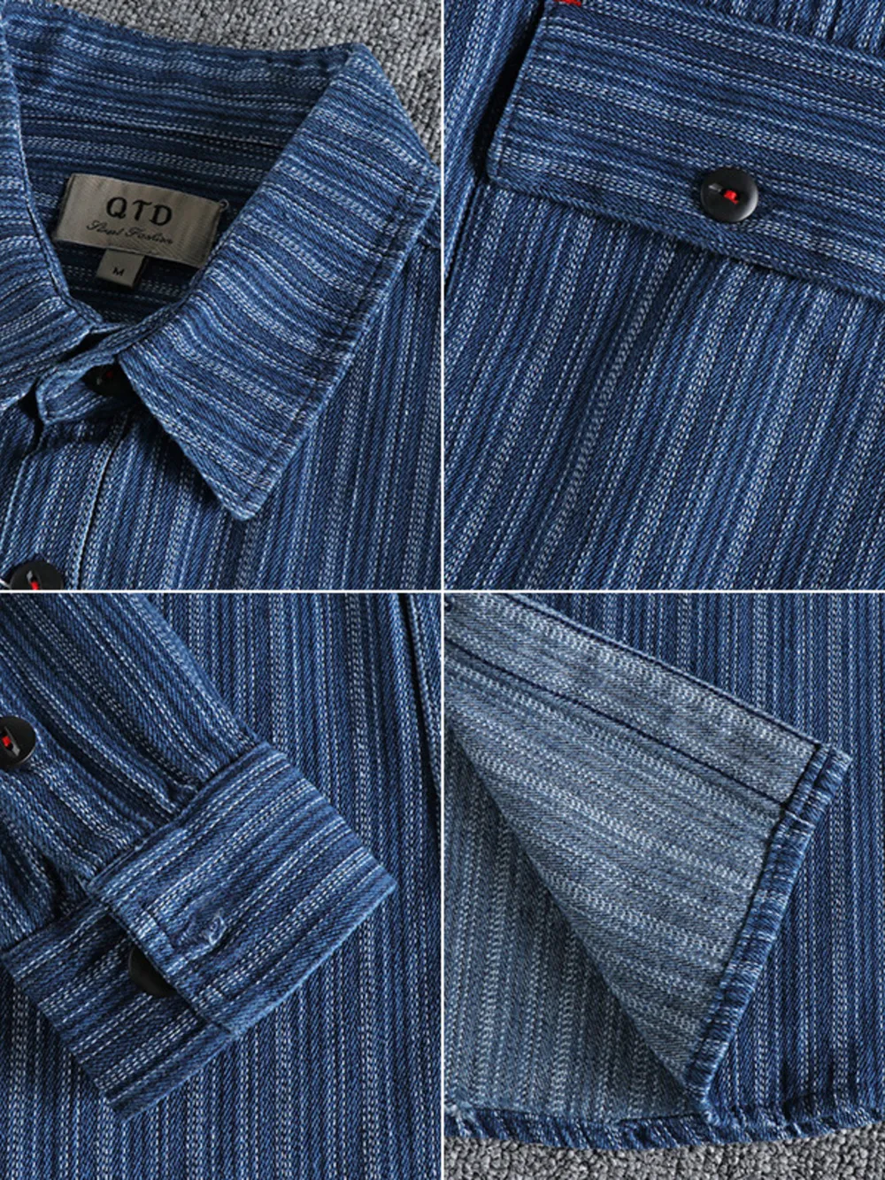 Men's Striped Button Down Denim Shirt, image 17