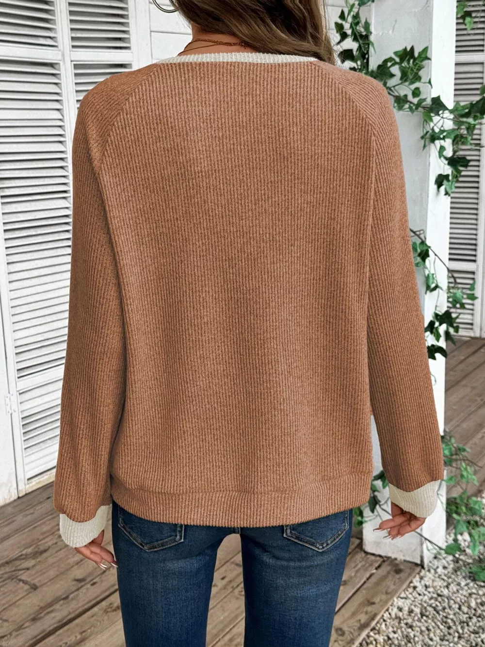 Ribbed Knit Two-Tone Top, image 10
