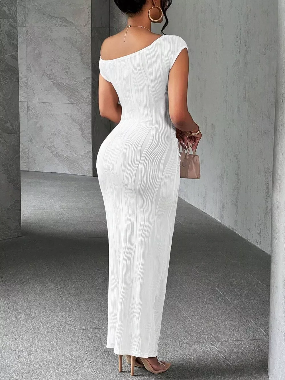 One-Shoulder Textured Maxi Dress, image 4