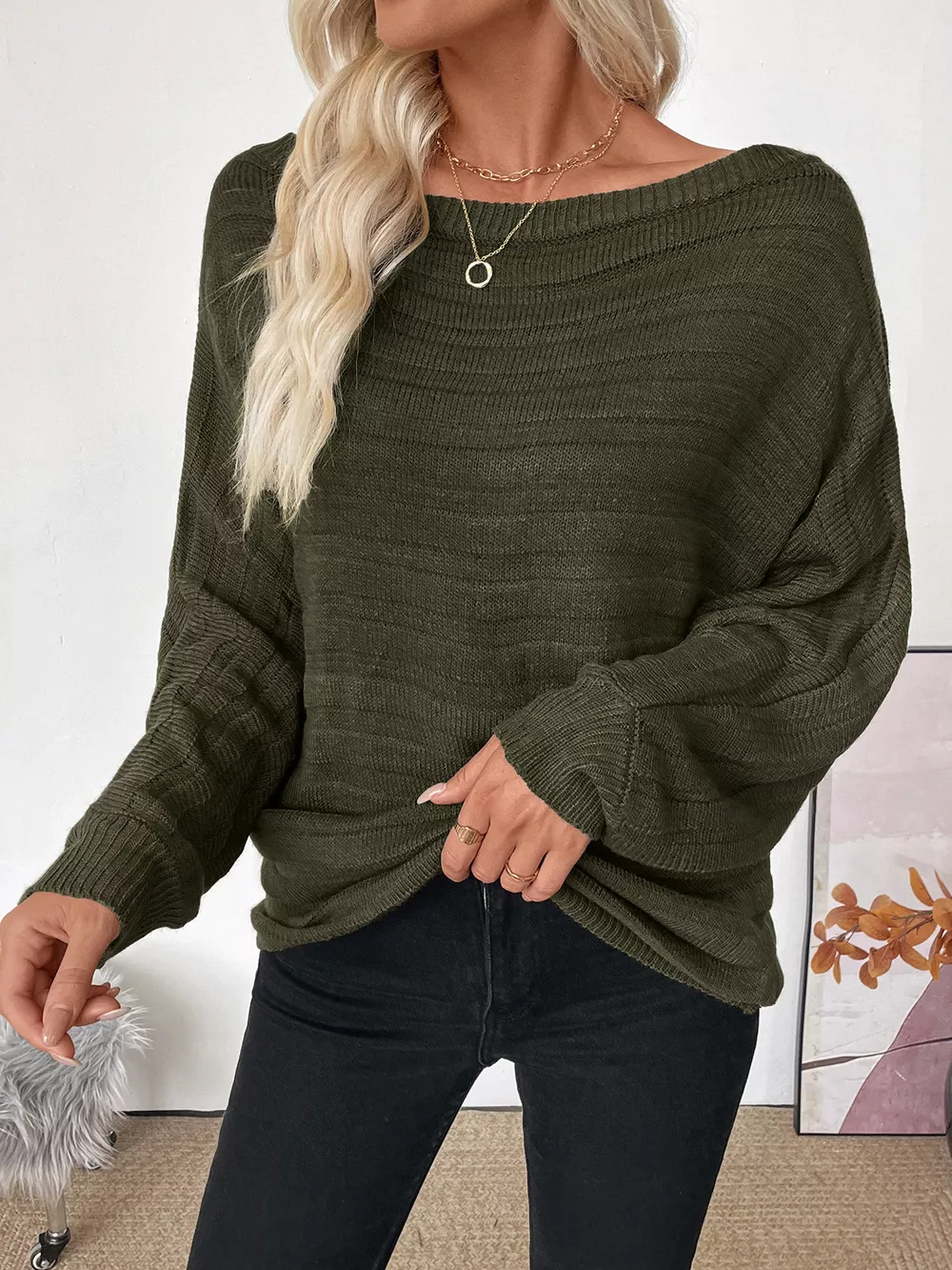 Boat Neck Ribbed Long Sleeve Sweater, image 5
