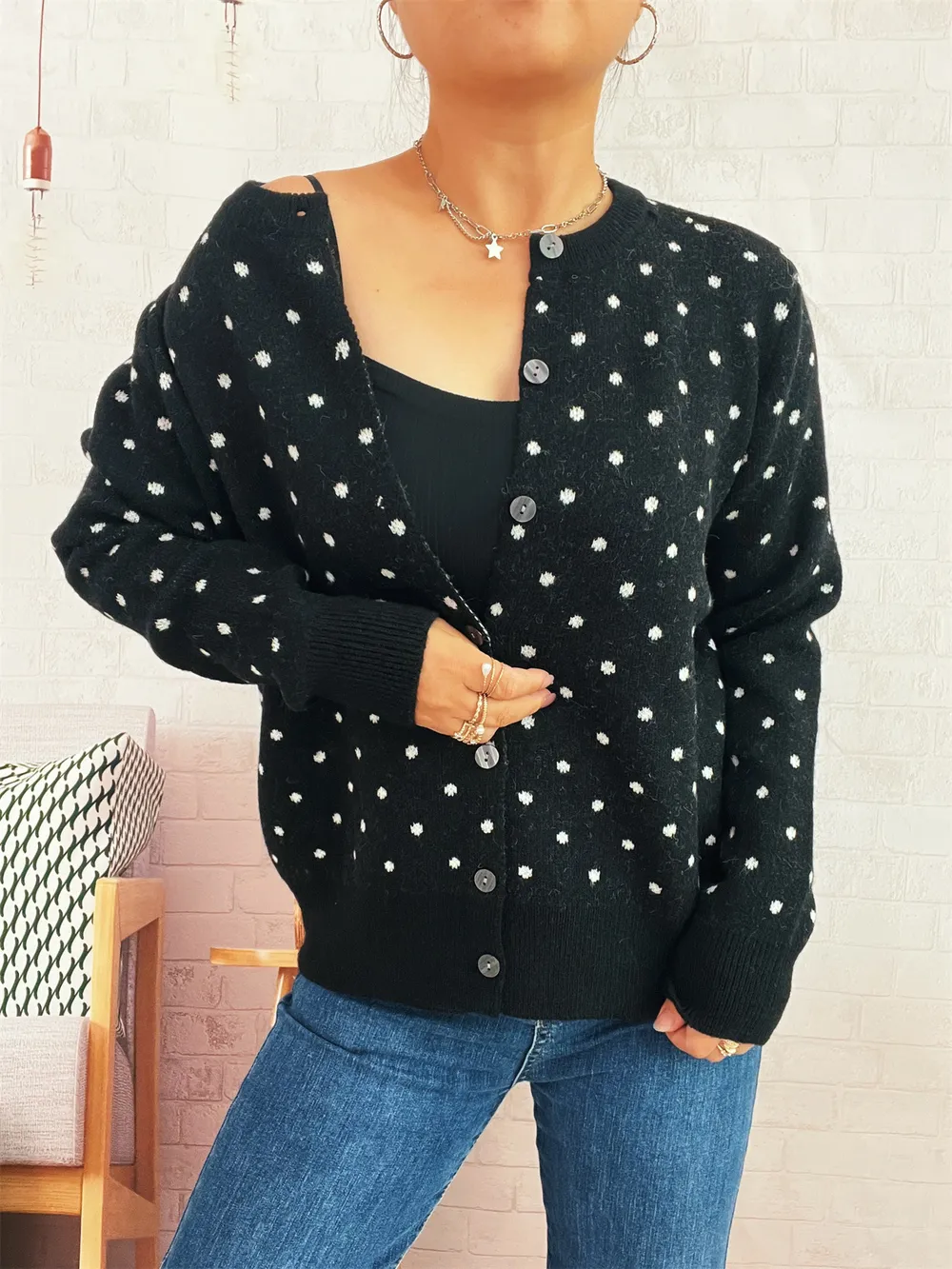 Polka Dot Button-Up Cardigan, image 8