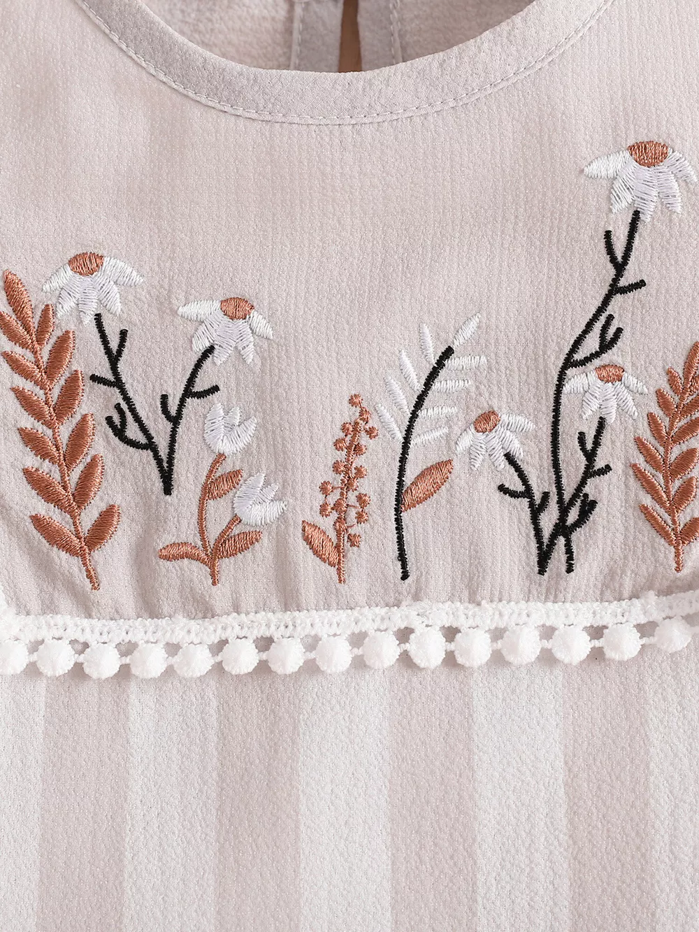 Children's Floral Embroidered Striped Top and Bottom Set, image 3