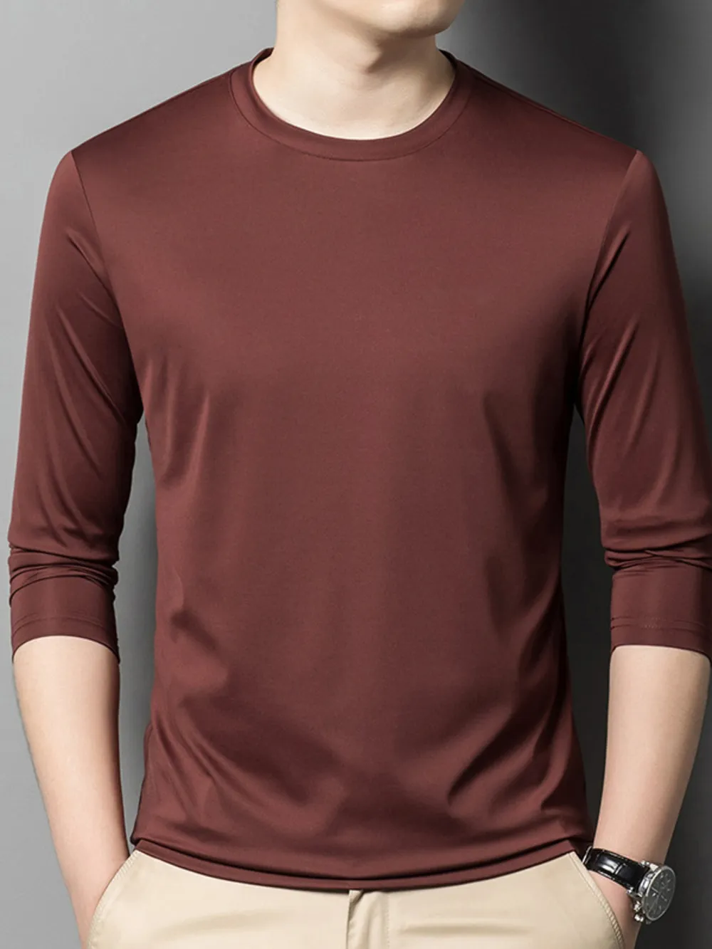 Men's Plus Size Round Neck Long Sleeve T-Shirt, image 7