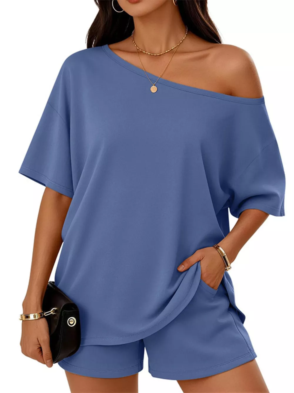 Full Size Boat Neck Tee and Shorts Set Plus Size, image 12
