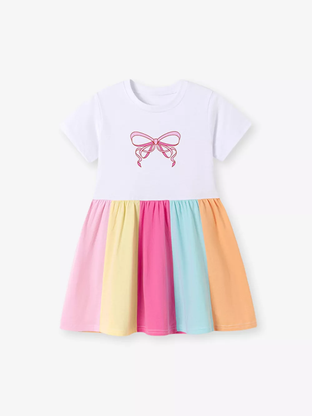 Children's Color Block Bow Short Sleeve Dress, image 3