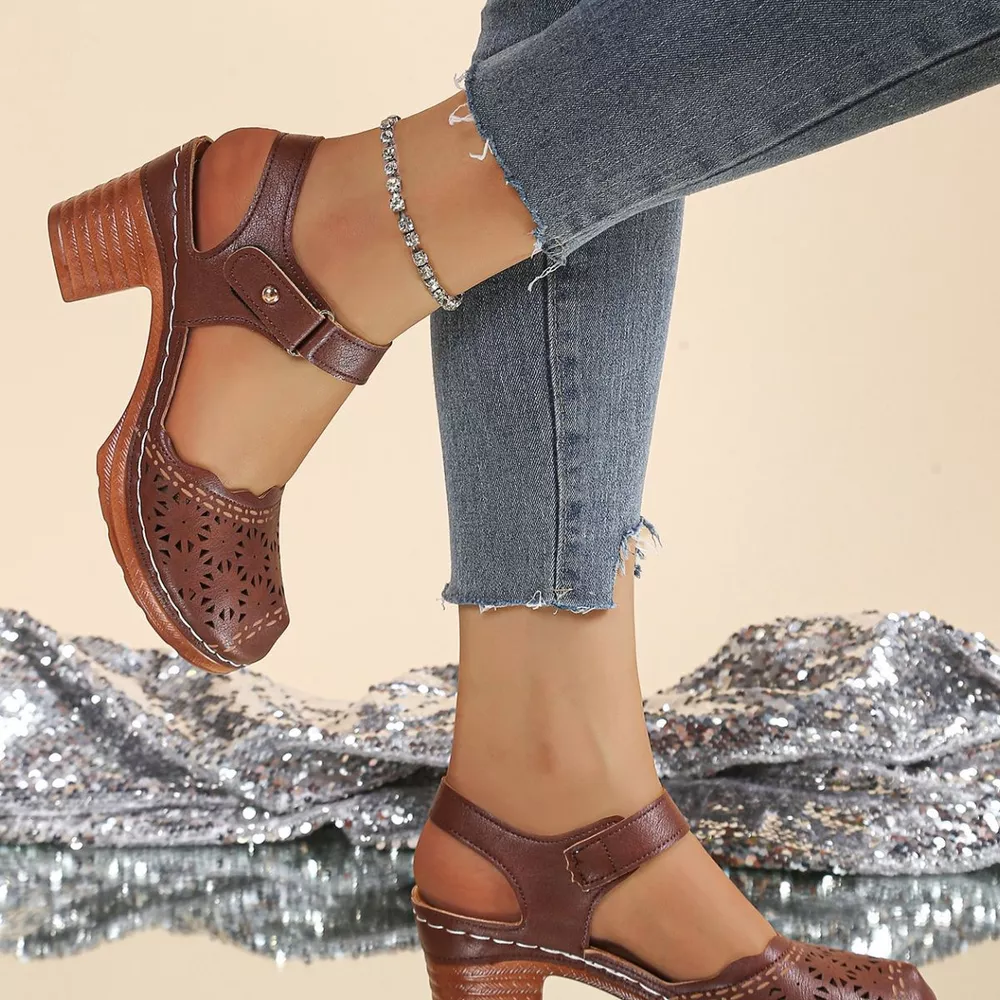 Round Toe Block Heels Sandals, image 9