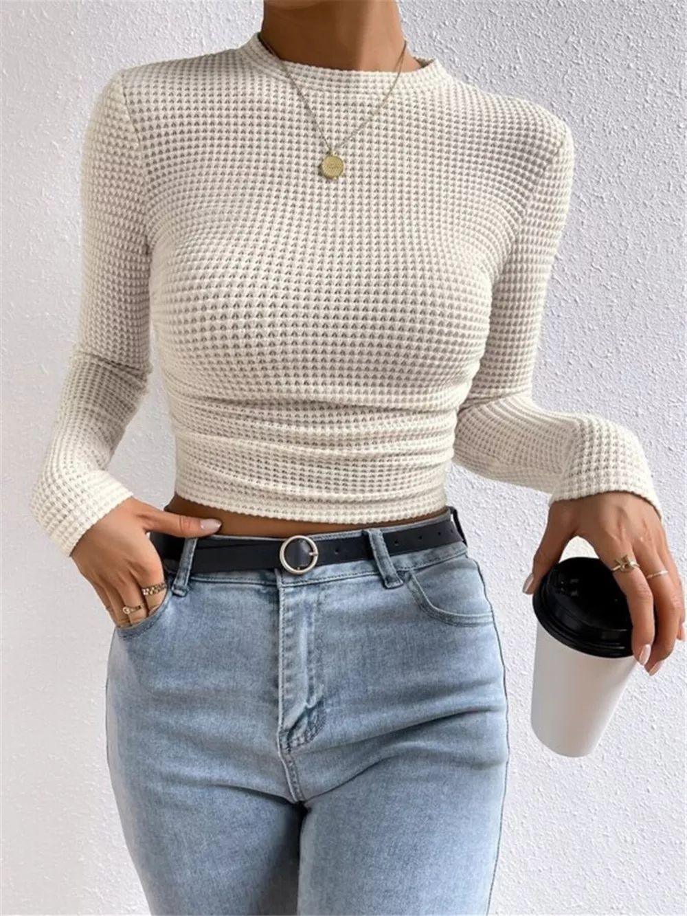 Waffle Knit Long Sleeve T-Shirt, image 4