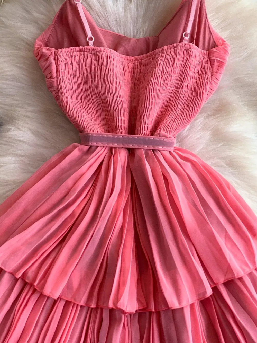 Pleated Layered Spaghetti Strap Midi Dress, image 6