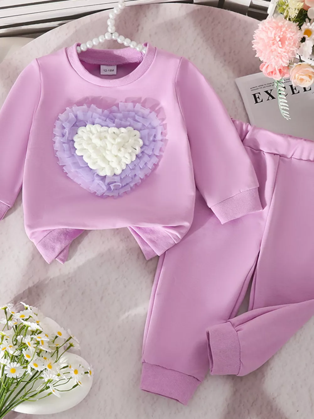 Children's Heart Round Neck Top and Pants Set, image 4